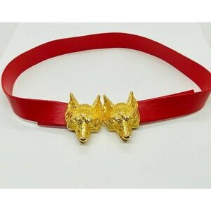 VTG Red Belt with Gold Fox Buckle Hunting Heritage Riding Equestrian